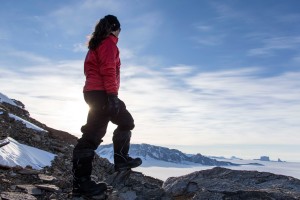 Manon Ossevoort, Lead Driver of the MF 5610 tractor looks out across the breath-taking scenery.