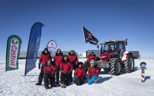 There were emotional celebrations for the Antarctica2 expedition team members when they arrived at the South Pole with their MF 5610 tractor on 9 December 2014.