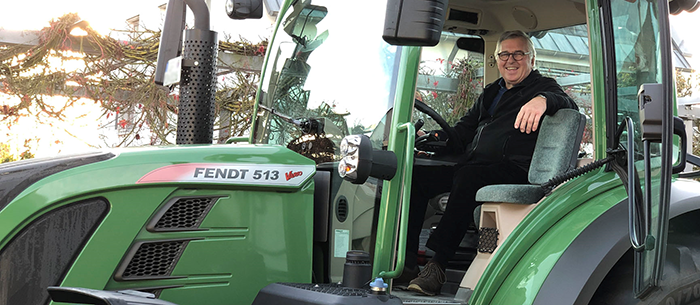 Mr. Norbert Stadler in one of his Fendt tractors at his vineyard in the Alsace region of France